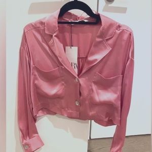 Zara Pink Cropped Button Down Silk